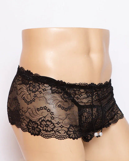 Men's Low Rise Sheer Lace G-String