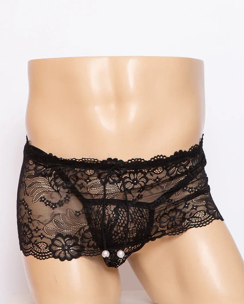 Men's Low Rise Sheer Lace G-String