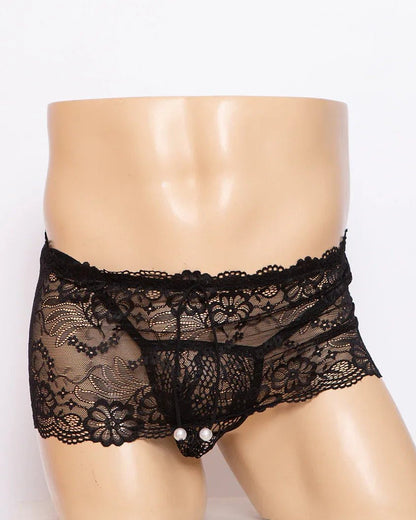 Men's Low Rise Sheer Lace G-String