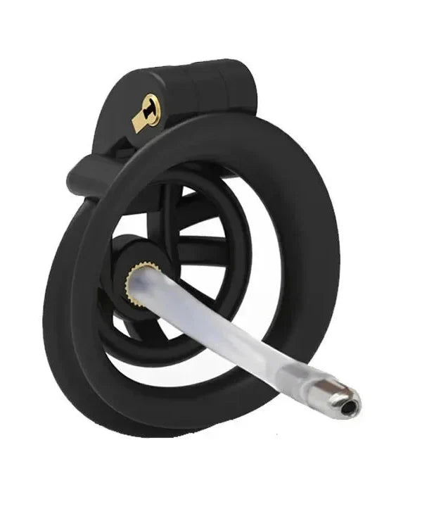 Adjustable Flat Profile Chastity Cage with Urethral Plug