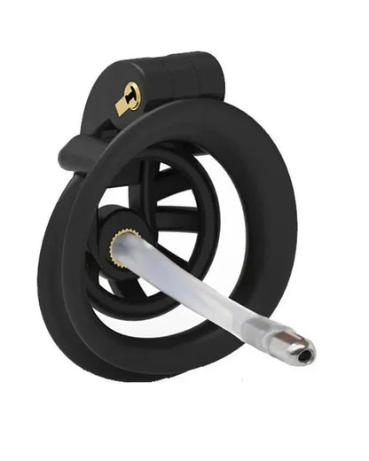 Adjustable Flat Profile Chastity Cage with Urethral Plug