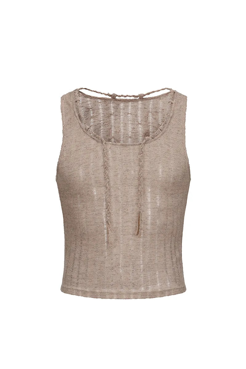 The Crusoe Distressed Open-Stitch Tank