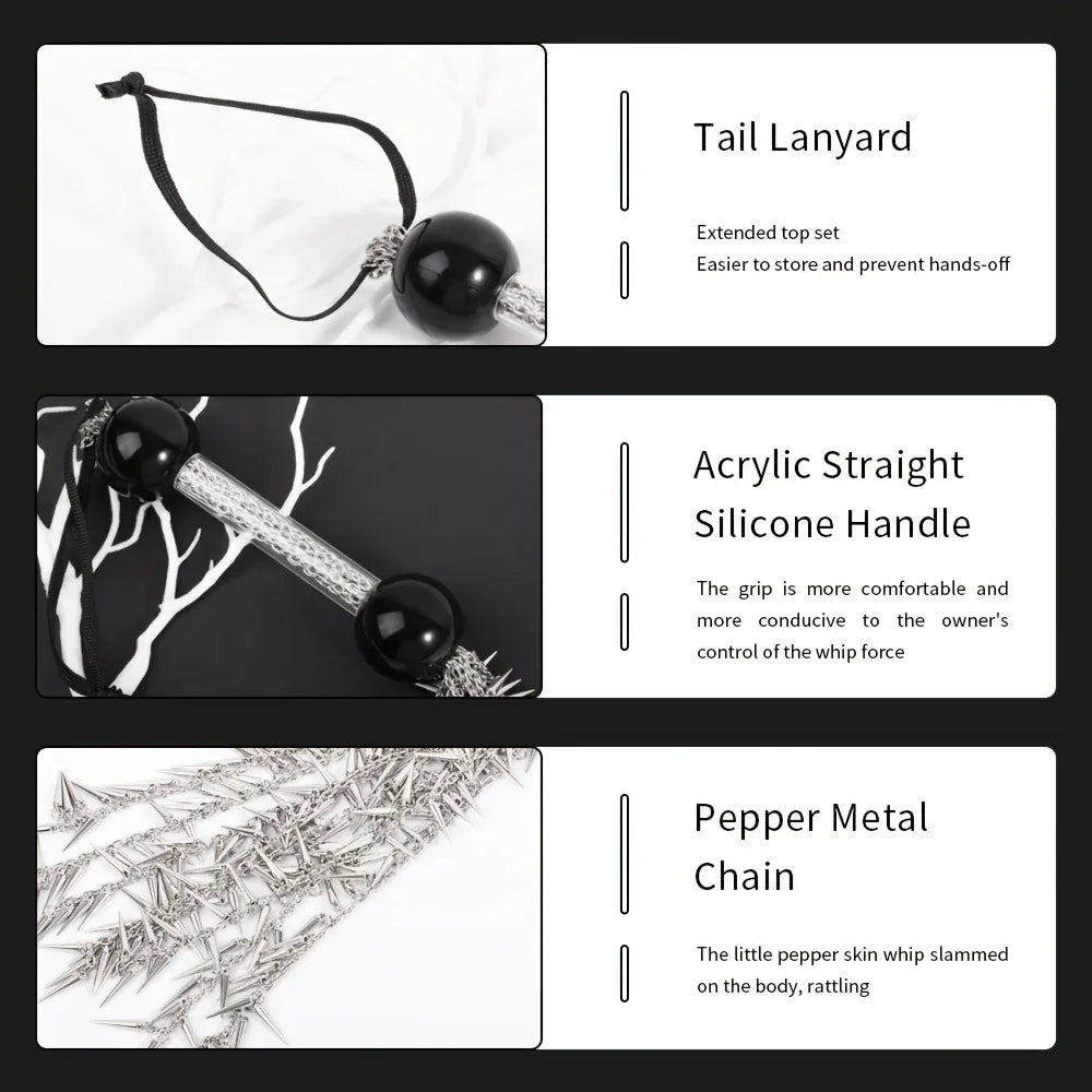 BDSM Spiked Metal Tassel Whip Flogger