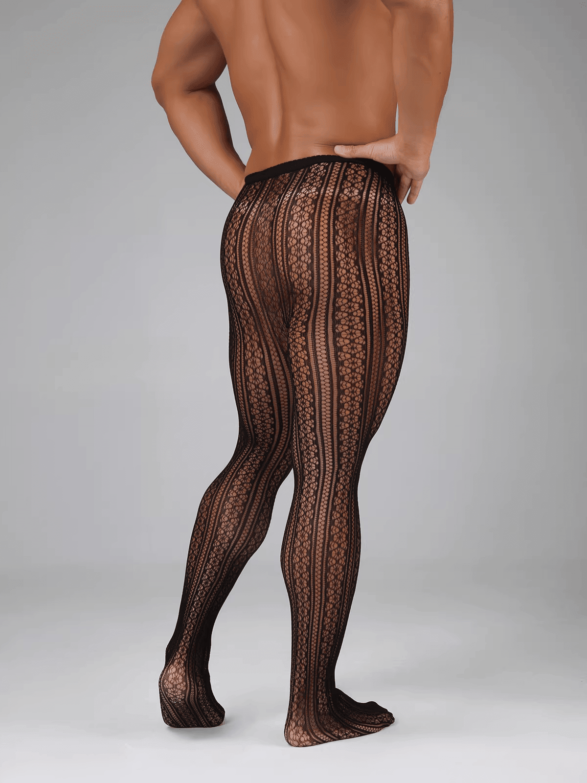 Men's Open Crotch Striped Lace Tights