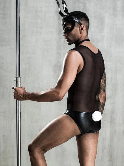 Men's Black Bunny Bodysuit with Tail