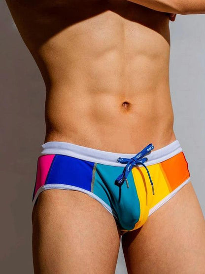 D.M Low Waist Sexy Rainbow Swim Briefs - YK015
