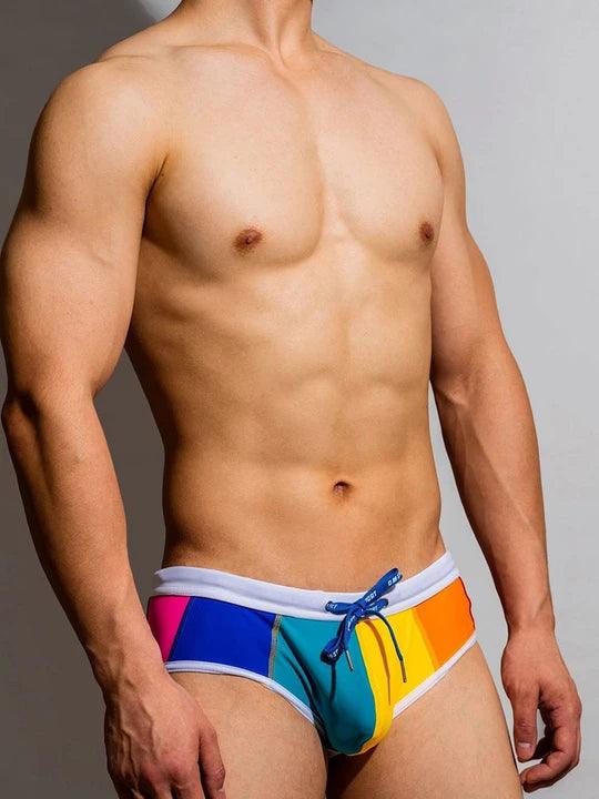 D.M Low Waist Sexy Rainbow Swim Briefs - YK015