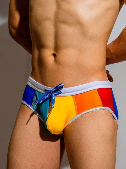 D.M Low Waist Sexy Rainbow Swim Briefs - YK015