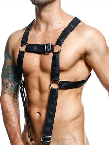 D.M Men's Sexy One-piece Leather Erotic Straps Harness Thong - KB027