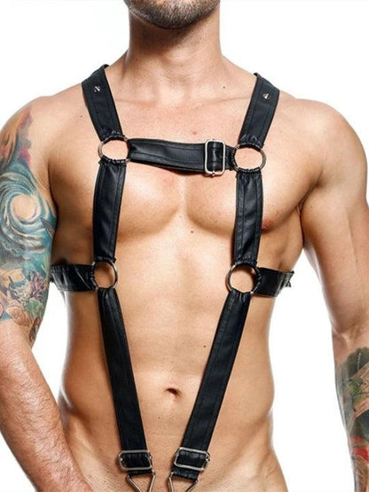 D.M Men's Sexy One-piece Leather Erotic Straps Harness Thong - KB027