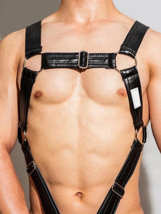 D.M Men's Sexy One-piece Leather Erotic Straps Harness Thong - KB027