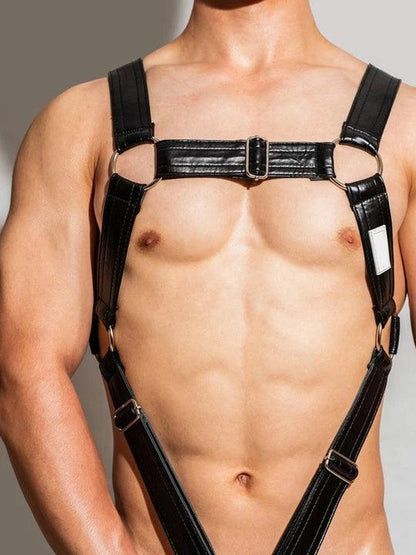 D.M Men's Sexy One-piece Leather Erotic Straps Harness Thong - KB027