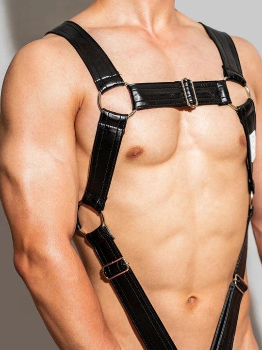 D.M Men's Sexy One-piece Leather Erotic Straps Harness Thong - KB027