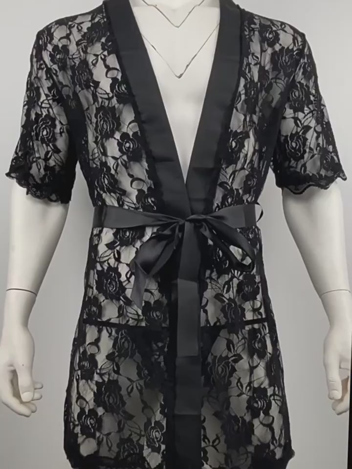 Men's Perspective Temptation Sexy Lace Thong Bathrobe - QQNY006
