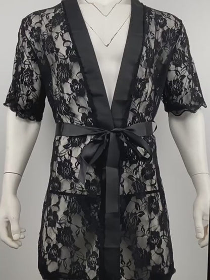 Men's Perspective Temptation Sexy Lace Thong Bathrobe - QQNY006