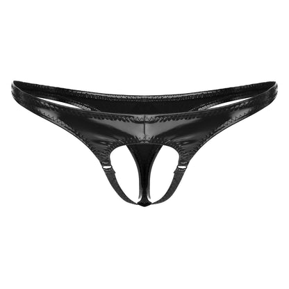 en's Patent Leather Thong with Iron Ring - DZK031