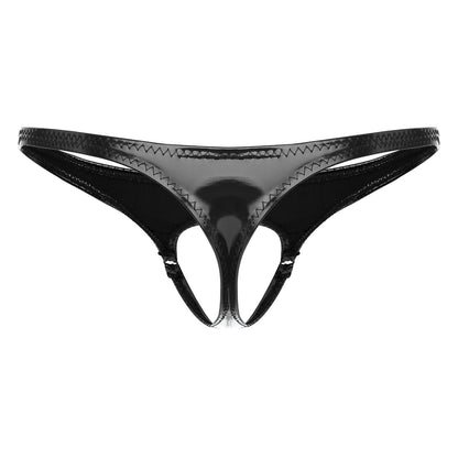 en's Patent Leather Thong with Iron Ring - DZK031