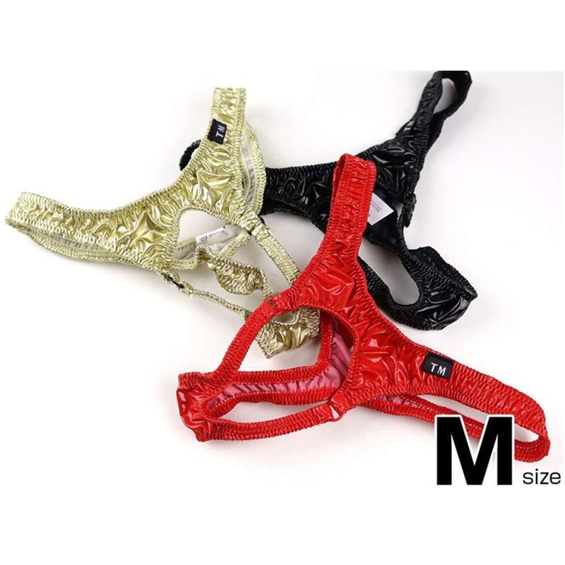 en's Patent Leather Thong with Iron Ring - DZK031