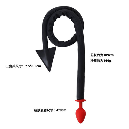 Erotic Toy Black Devil Tail SM Adult Silicone Red Anal Plug Leather Whip - PJ026