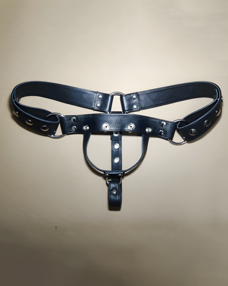 Men's Sexy Genuine Leather Detachable Pouch Thong