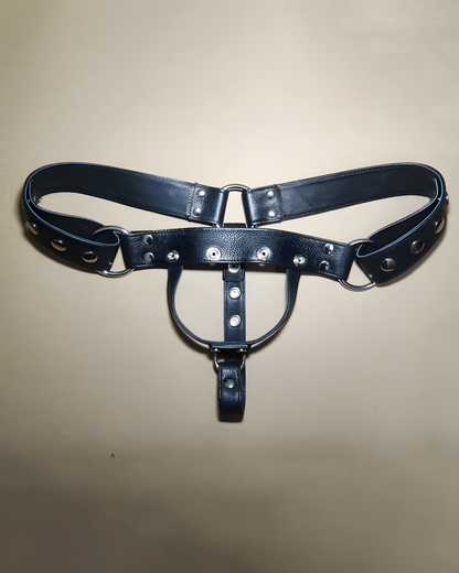 Men's Sexy Genuine Leather Detachable Pouch Thong