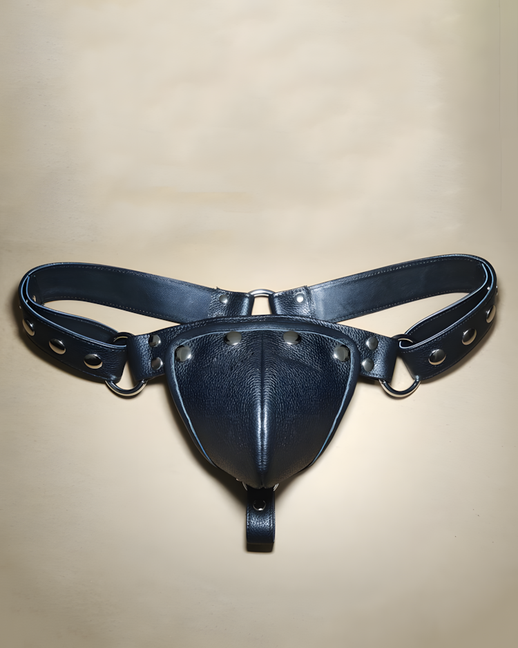 Men's Sexy Genuine Leather Detachable Pouch Thong