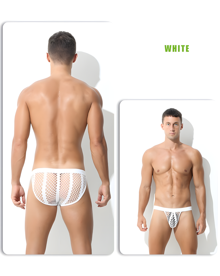 Men's Hollow Out Low Rise Striped Fishnet Briefs