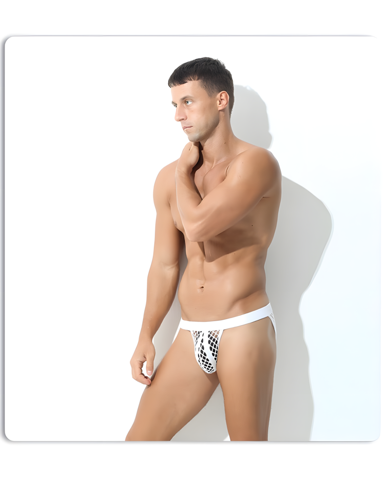 Men's Hollow Out Low Rise Striped Fishnet Briefs