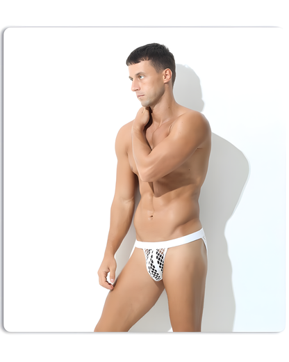 Men's Hollow Out Low Rise Striped Fishnet Briefs