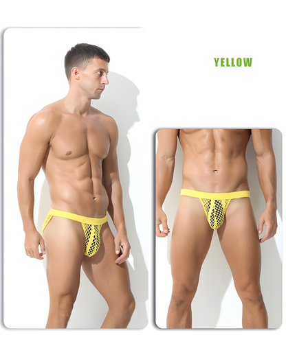 Men's Hollow Out Low Rise Striped Fishnet Briefs