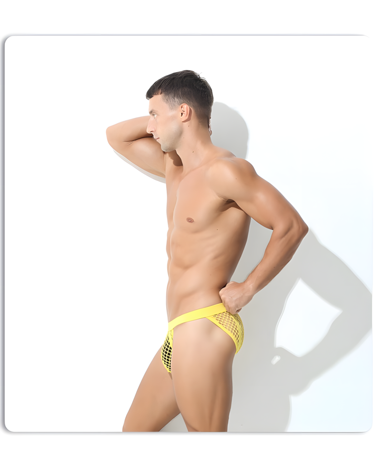 Men's Hollow Out Low Rise Striped Fishnet Briefs