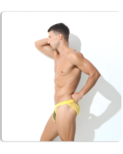 Men's Hollow Out Low Rise Striped Fishnet Briefs
