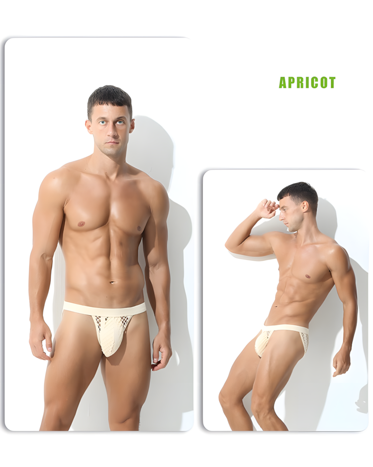 Men's Hollow Out Low Rise Striped Fishnet Briefs