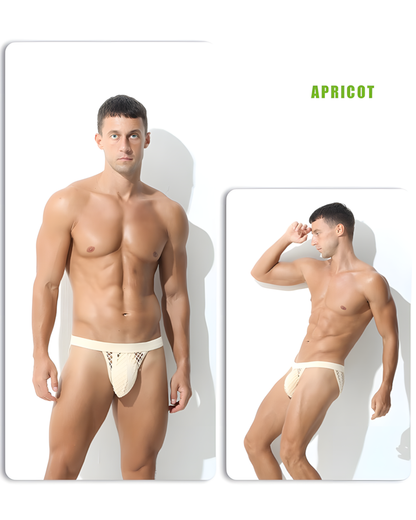 Men's Hollow Out Low Rise Striped Fishnet Briefs