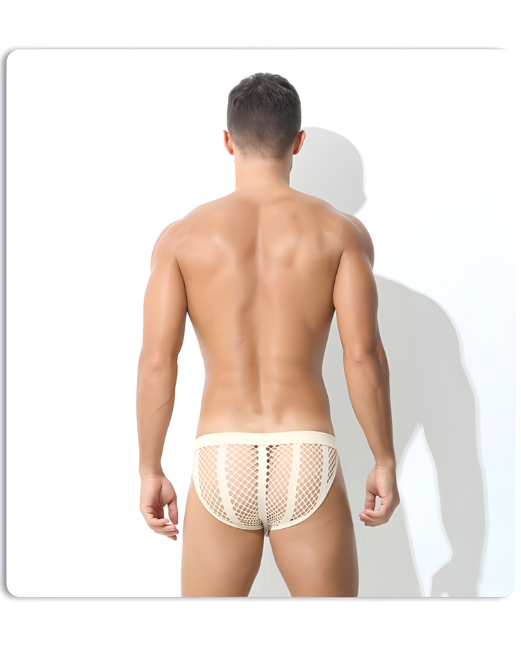 Men's Hollow Out Low Rise Striped Fishnet Briefs