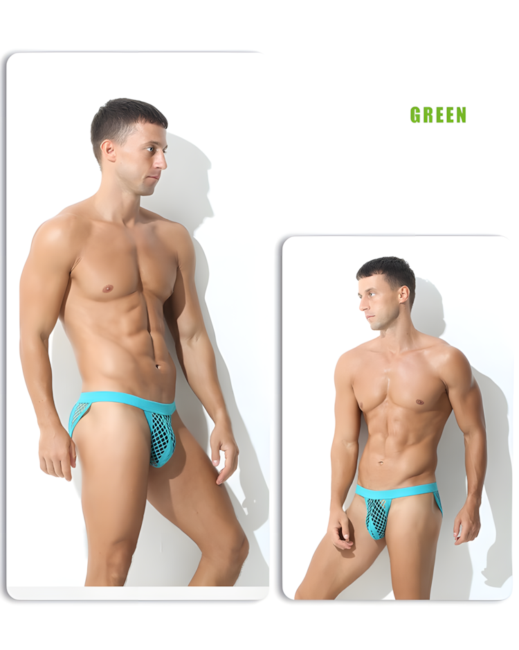 Men's Hollow Out Low Rise Striped Fishnet Briefs