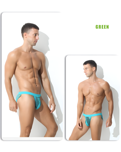 Men's Hollow Out Low Rise Striped Fishnet Briefs