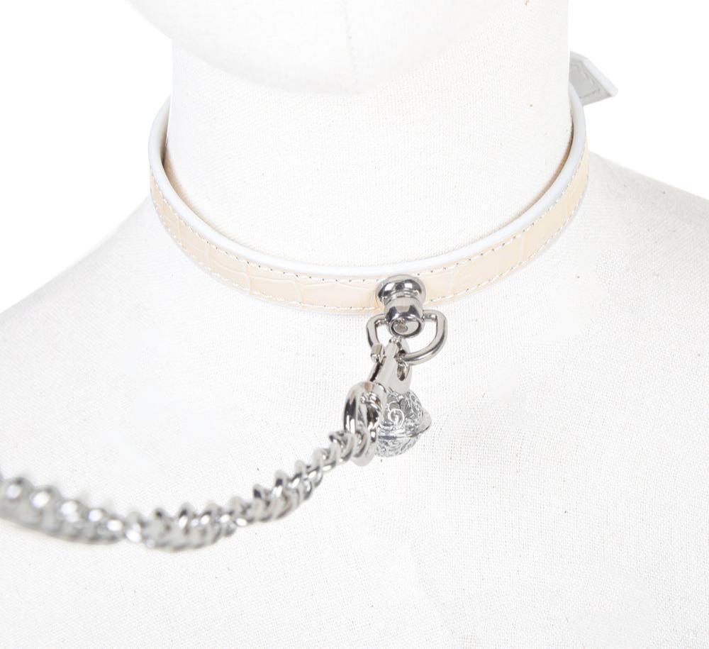 Luxury Crocodile-Textured Leather BDSM Collar with Leash - PJ007