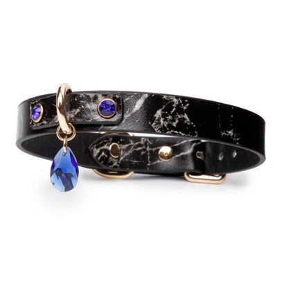 Marble-Patterned Genuine Leather Choker with Pendant & Leash - PJ034