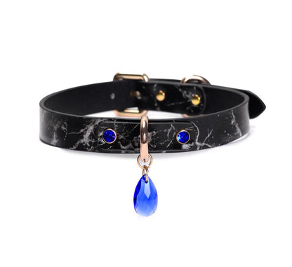 Marble-Patterned Genuine Leather Choker with Pendant & Leash - PJ034