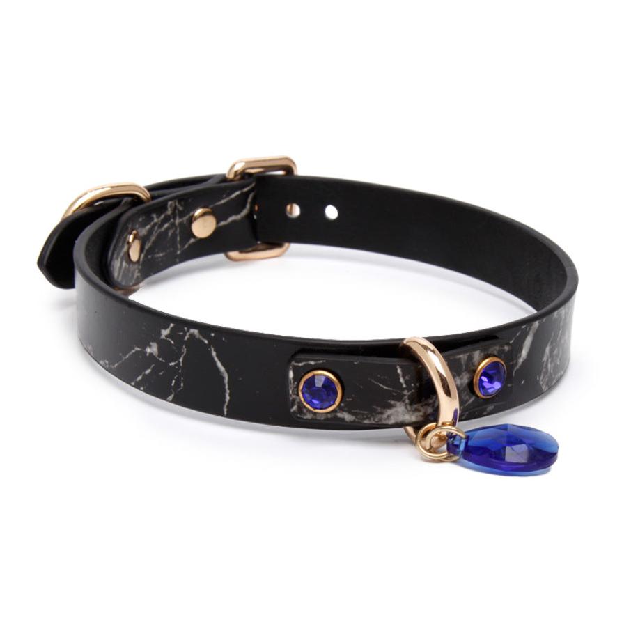 Marble-Patterned Genuine Leather Choker with Pendant & Leash - PJ034