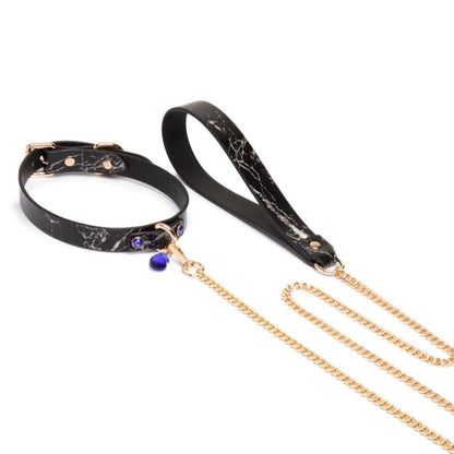 Marble-Patterned Genuine Leather Choker with Pendant & Leash - PJ034