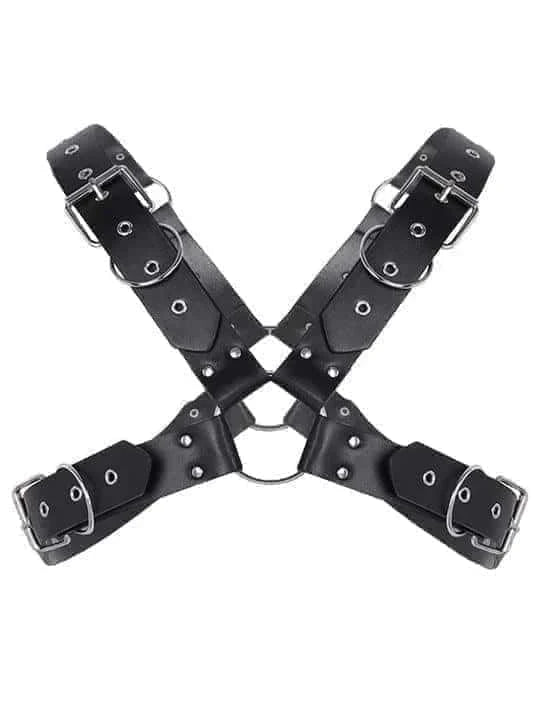 Men's Adjustable Leather Body Strap Harness - Black - KB029