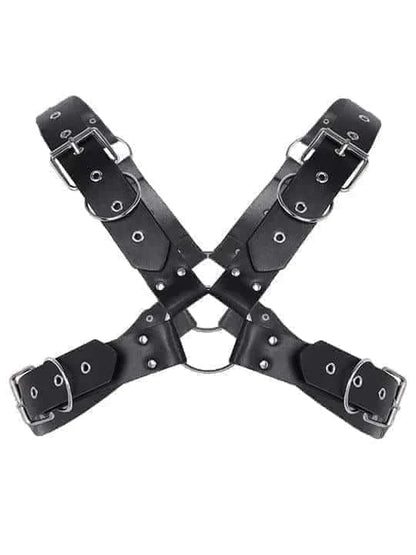Men's Adjustable Leather Body Strap Harness - Black - KB029