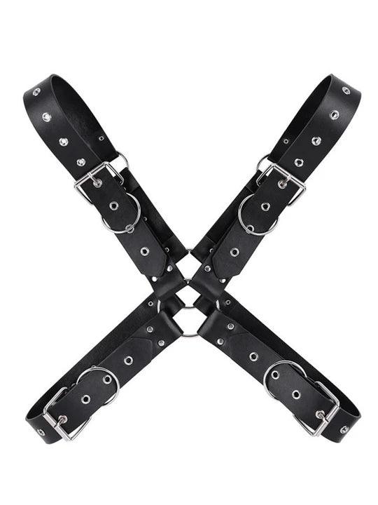 Men's Adjustable Leather Body Strap Harness - Black - KB029