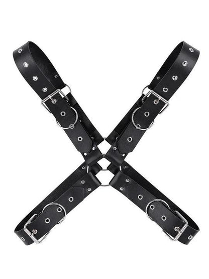Men's Adjustable Leather Body Strap Harness - Black - KB029