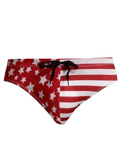 Men's American Flag Print Swim Briefs - YK012