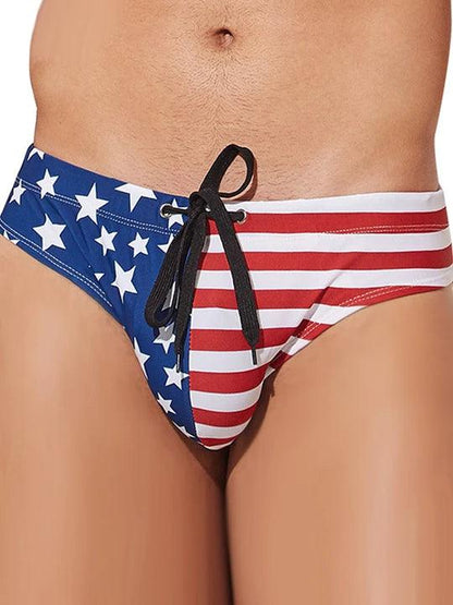 Men's American Flag Print Swim Briefs - YK012
