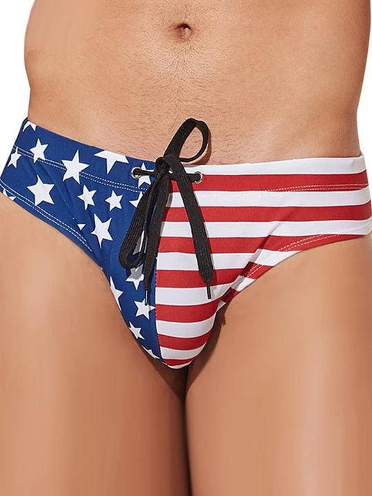 Men's American Flag Print Swim Briefs - YK012