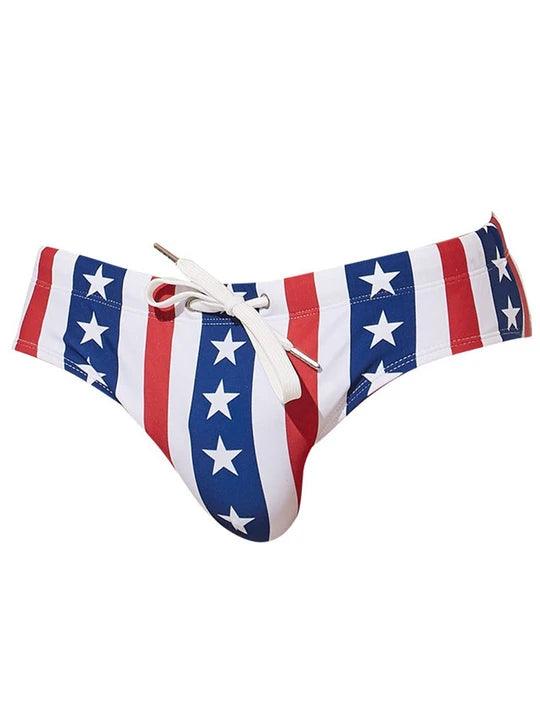 Men's American Flag Print Swim Briefs - YK012
